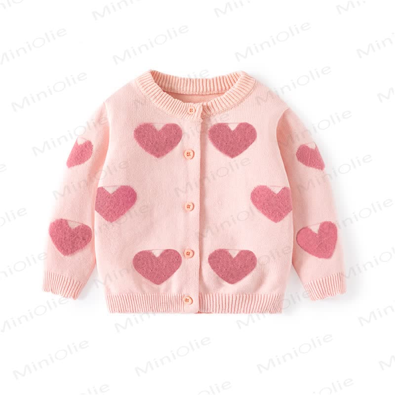 Cardigan lavorato a maglia con stampa a cuore per neonati e bambini - Rosa - 8 anni - image 3