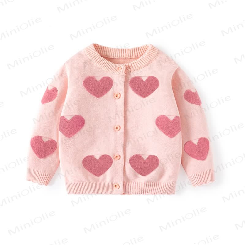 Cardigan lavorato a maglia con stampa a cuore per neonati e bambini - Rosa - 8 anni - image 3