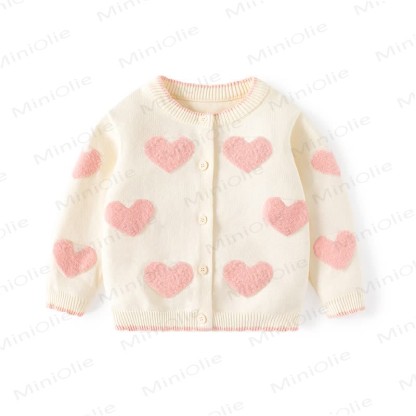 Cardigan lavorato a maglia con stampa a cuore per neonati e bambini - Albicocca - 8 anni - image 2