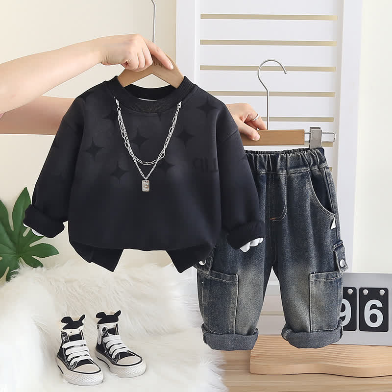 Set 2 pezzi in denim per neonato e bambino - Nero - 5-7T - image 5