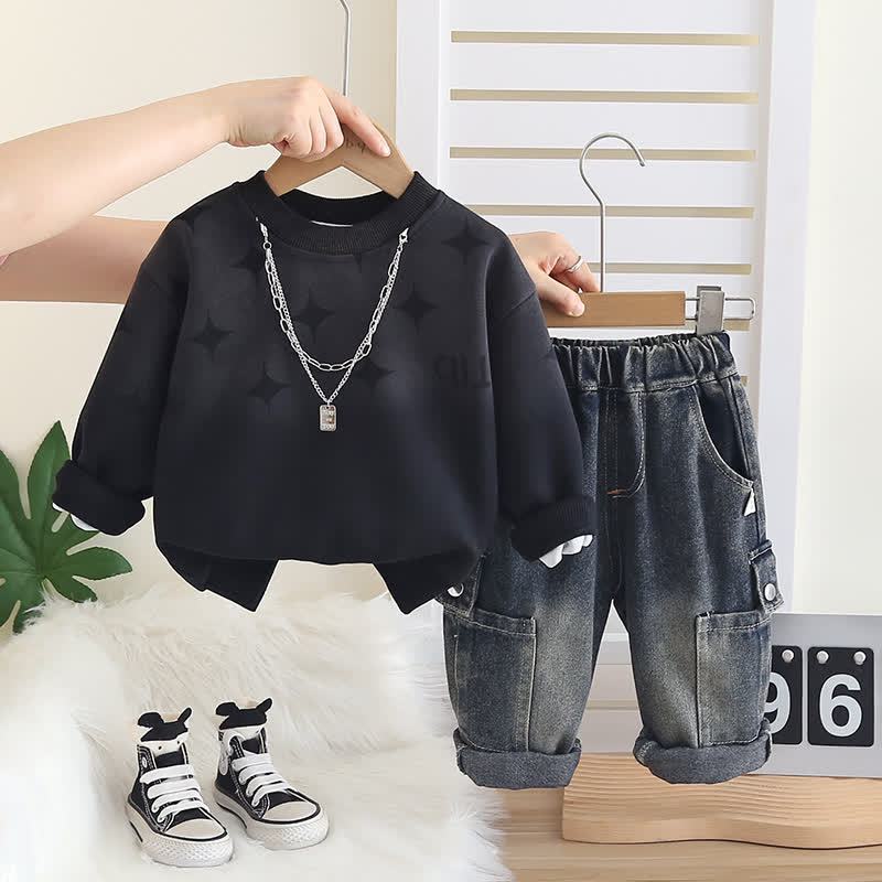 Set 2 pezzi in denim per neonato e bambino - Nero - 5-7T - image 5