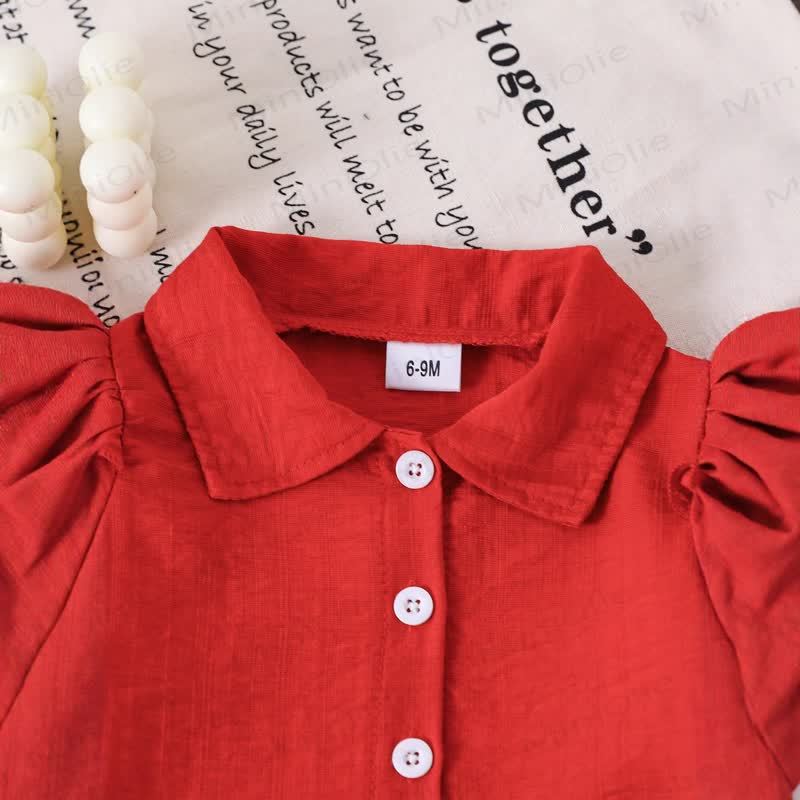 Camicetta con maniche a palloncino e pantaloni in denim con ricamo ciliegia per bambina - image 3