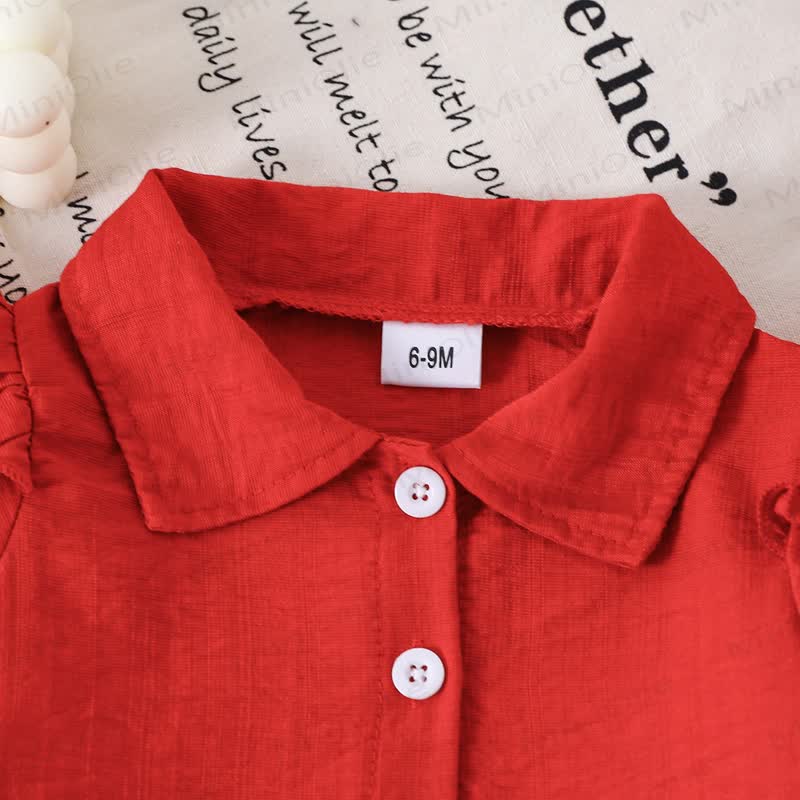 Camicetta con maniche a palloncino e pantaloni in denim con ricamo ciliegia per bambina - image 4