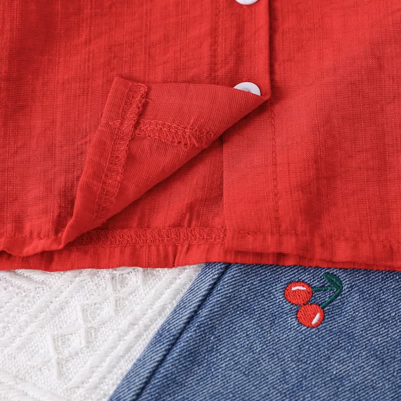 Camicetta con maniche a palloncino e pantaloni in denim con ricamo ciliegia per bambina - image 5