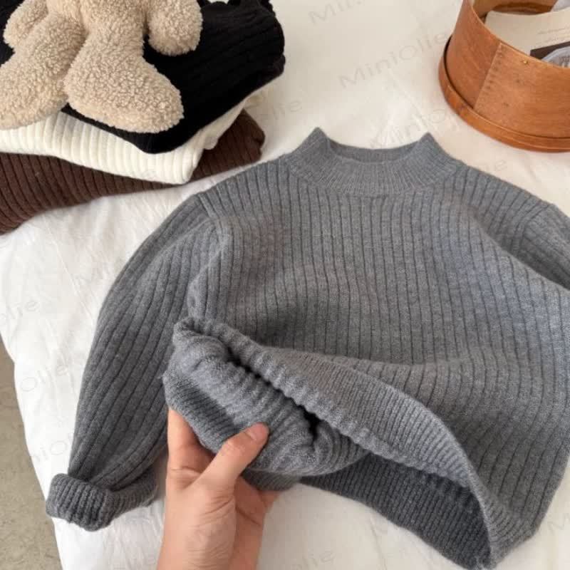 Maglione caldo lavorato a maglia per bambini, tinta unita - Grigio - 10 anni - image 1