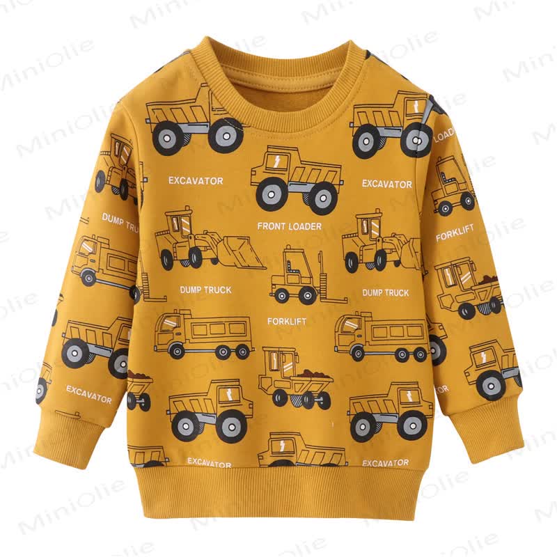 Felpa girocollo con stampa di cartoni animati di escavatori per bambini - Giallo - 7T - image 1