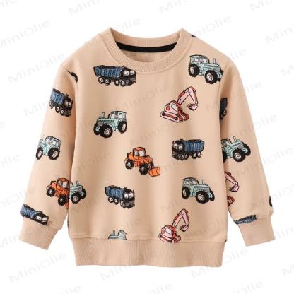 Felpa girocollo con stampa di cartoni animati di escavatori per bambini piccoli - Albicocca - 7T - image 1