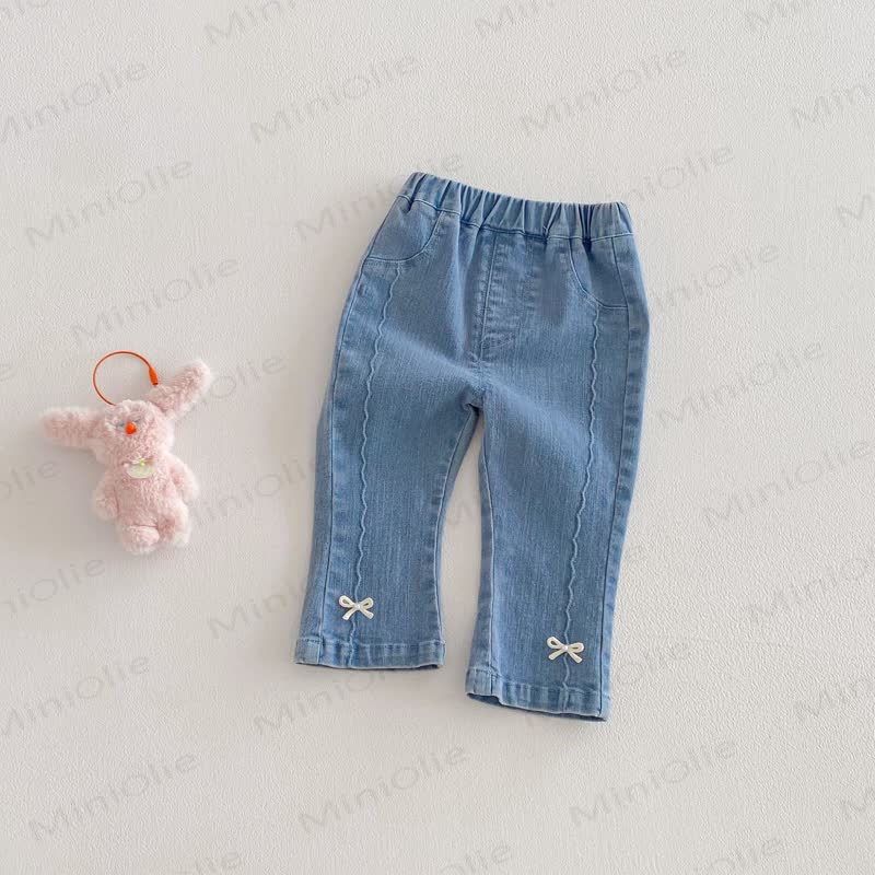 Pantaloni in denim tinta unita con fiocco per bambina - Blu - 5-7T - image 3
