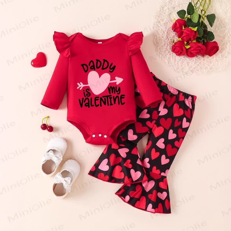 PAPÀ È IL MIO VALENTINO Body e pantaloni con maniche volanti per bambina - Rosso - 18-24 mesi - image 1