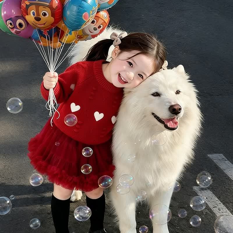 Maglione lavorato a maglia o gonna tutù con ricamo a forma di cuore per bambina - image 2
