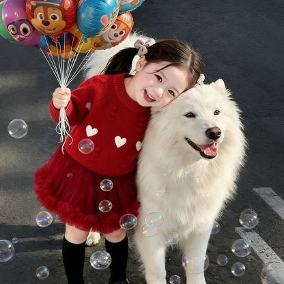 Maglione lavorato a maglia o gonna tutù con ricamo a forma di cuore per bambina - image 2