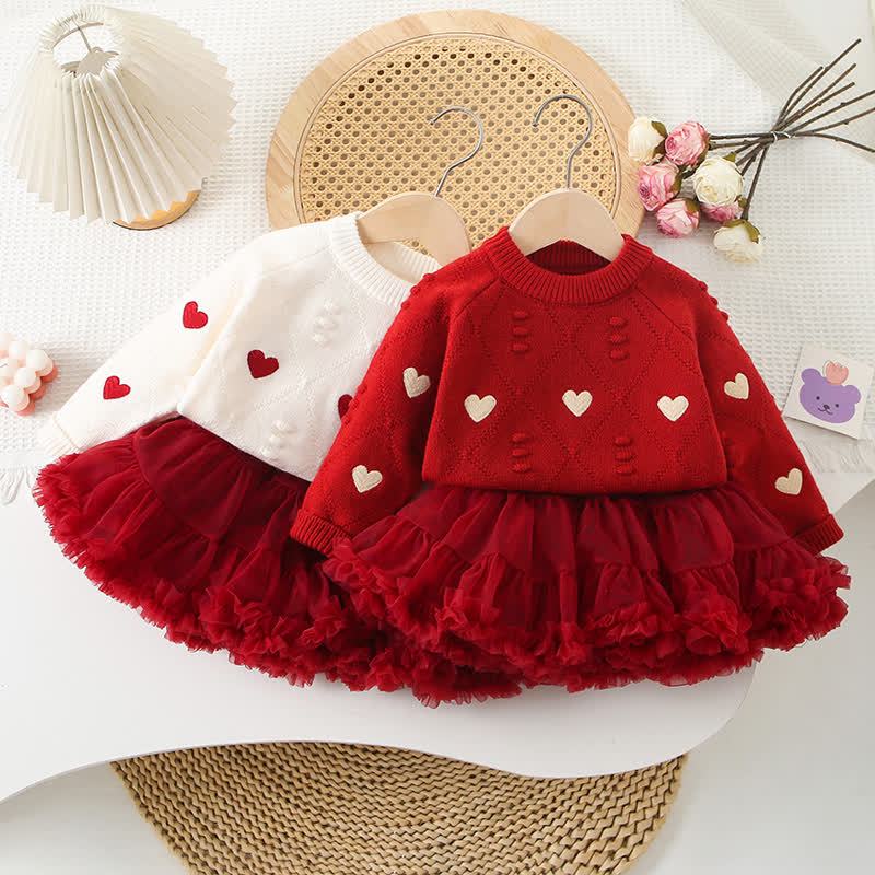 Maglione lavorato a maglia o gonna tutù con ricamo a forma di cuore per bambina - image 1