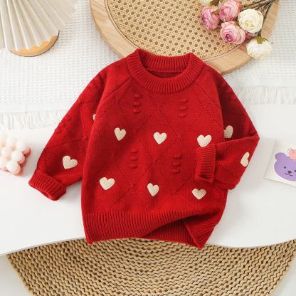 Maglione lavorato a maglia o gonna tutù con ricamo a forma di cuore per bambina - Maglione rosso - 8 anni - image 4