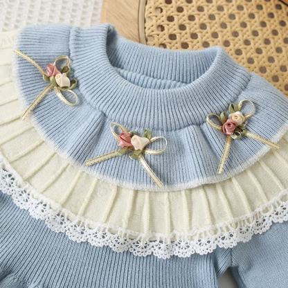 Abito in maglia a doppio strato con scollo rotondo e fiori per bambina - image 6