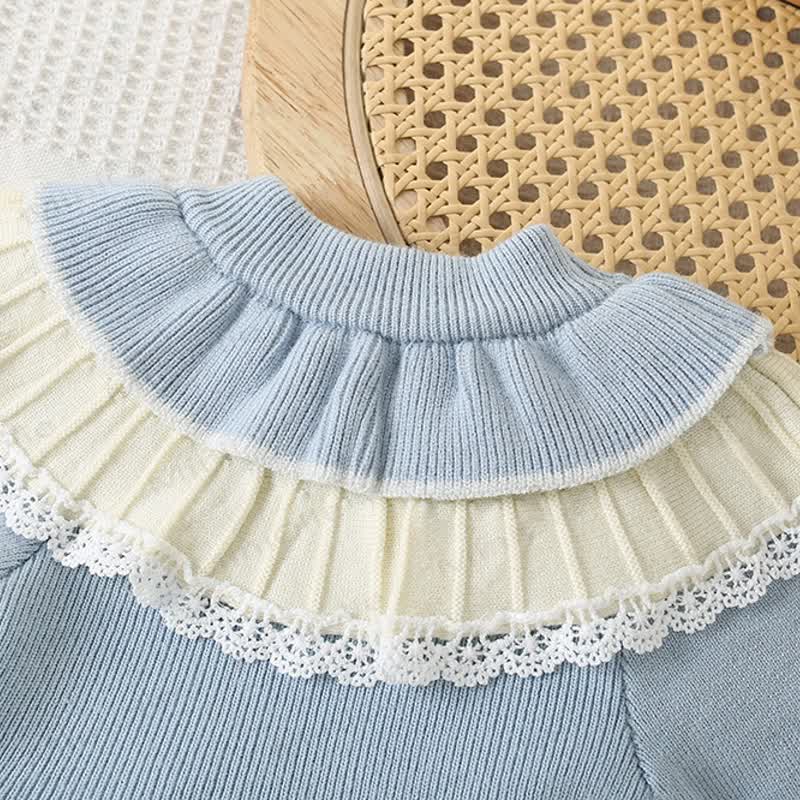 Abito in maglia a doppio strato con scollo rotondo e fiori per bambina - image 7