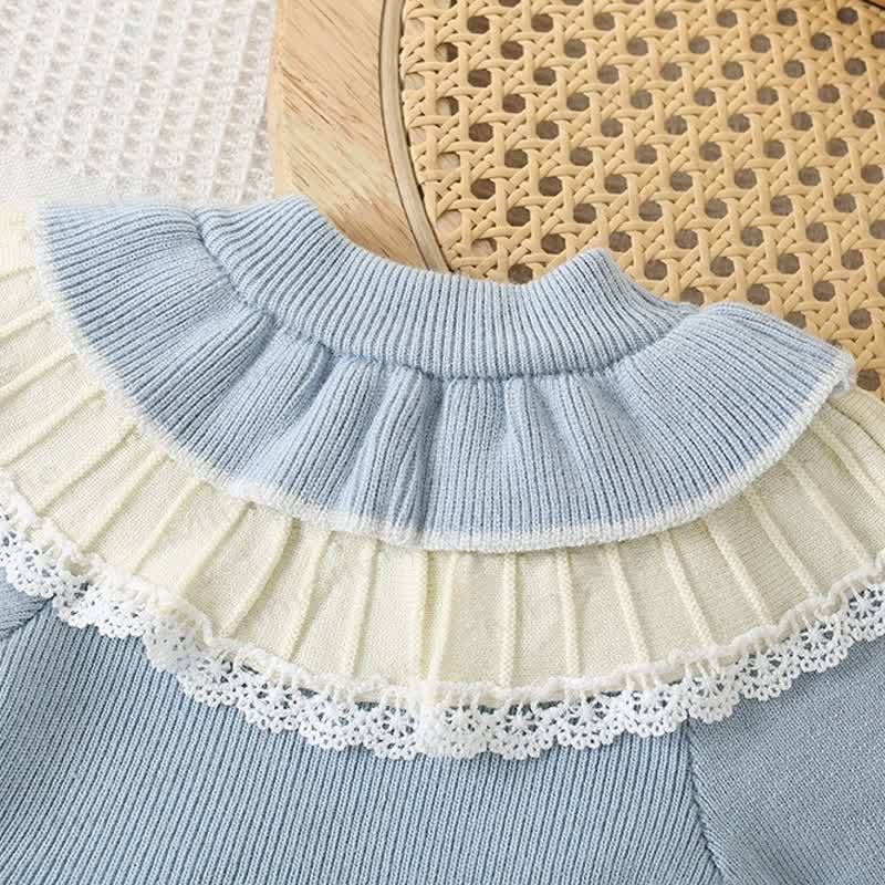 Abito in maglia a doppio strato con scollo rotondo e fiori per bambina - image 7