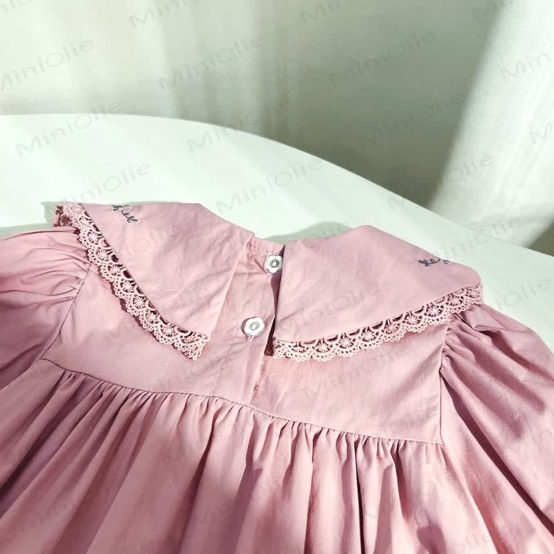 Vestito con colletto ricamato a fiori per bambina - image 8