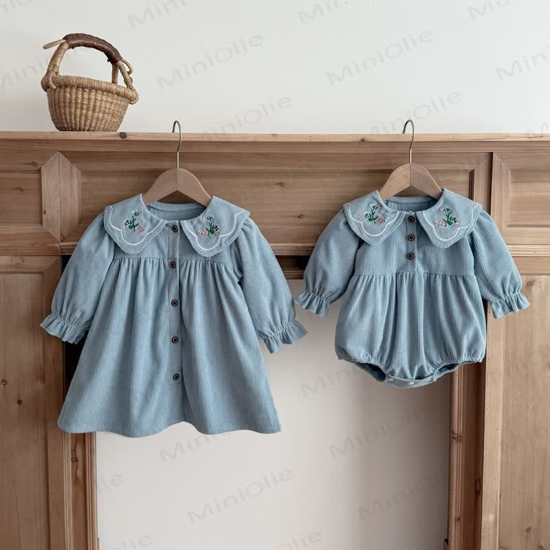 Vestito/body con fiori a risvolto in velluto a coste per bambina - image 1