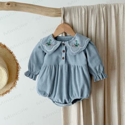 Vestito/body con fiori a risvolto in velluto a coste per bambina - Body blu - 8 anni - image 5