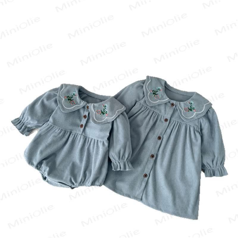 Vestito/body con fiori a risvolto in velluto a coste per bambina - image 2