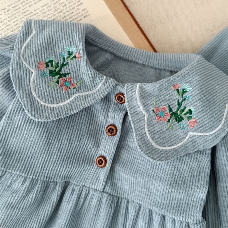 Vestito/body con fiori a risvolto in velluto a coste per bambina - image 6