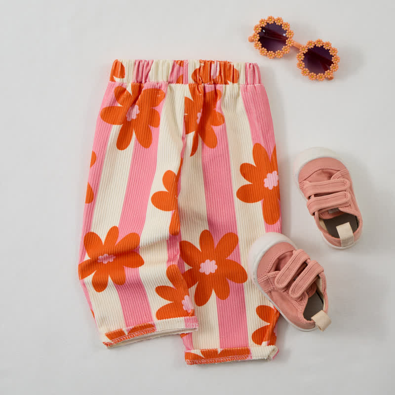 Pantaloni a righe con fiori per neonati e bambini - image 2