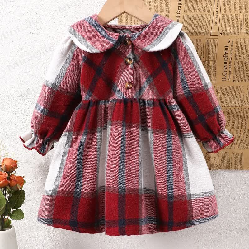 Vestito con colletto scozzese per bambina - plaid rosso - 8 anni - image 1