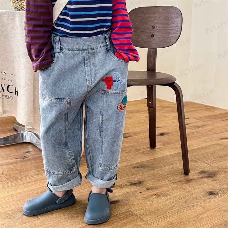 Pantaloni in denim per bambini piccoli con motivo elefante HAPPY SAD - image 4