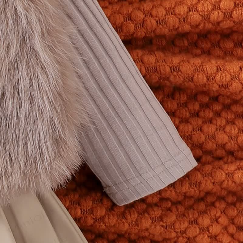 Set da 3 pezzi per bambina, canotta, top e gonna in pelliccia con fiocco in tinta unita - image 8