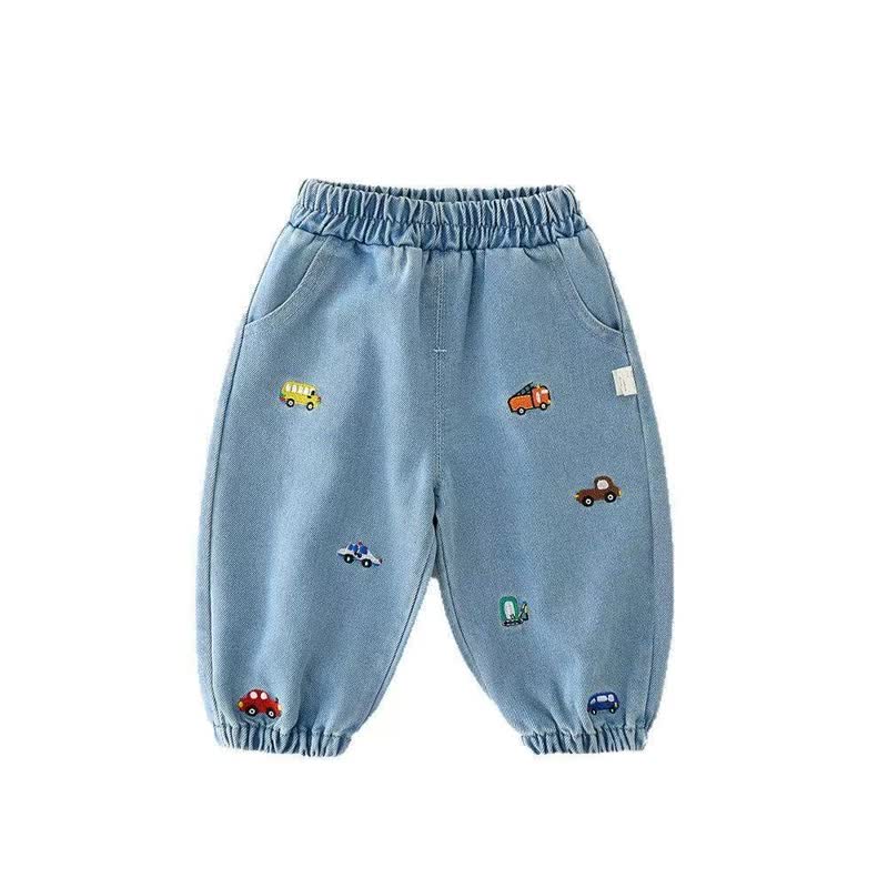 Pantaloni da jogging in denim con ricamo a forma di auto per neonati e bambini - image 6