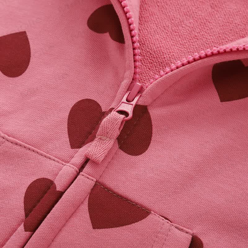 Giubbotto con cappuccio rosa con stampa a cuore per bambine - image 3