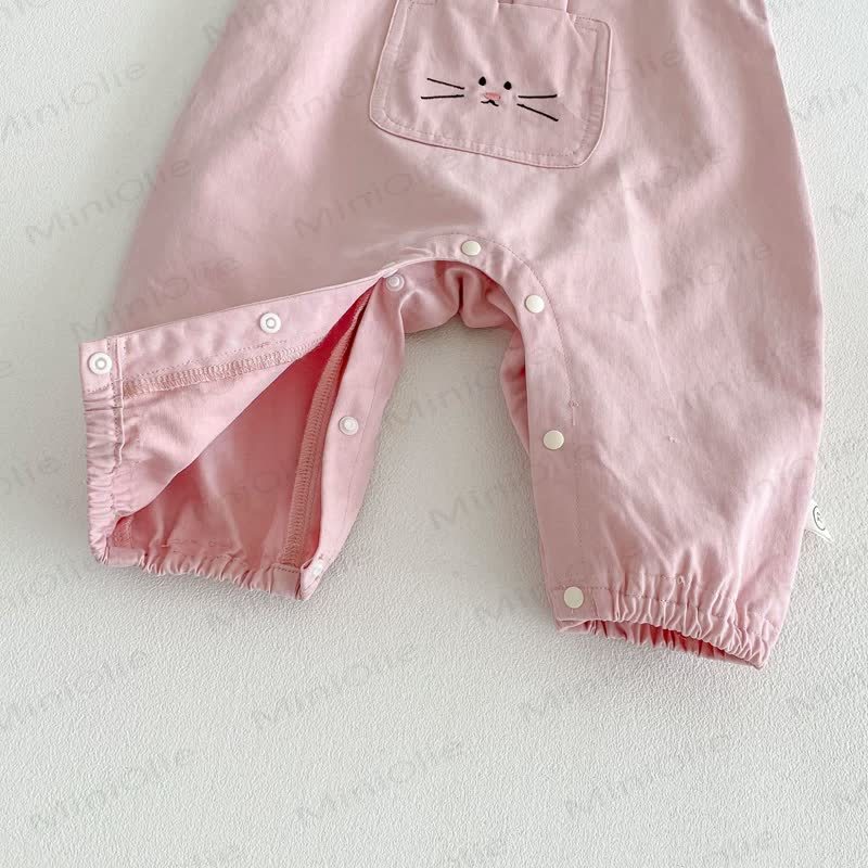 Salopette rosa con coniglietto ricamato per bambina/top beige con fiori - image 9