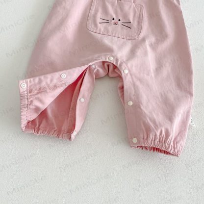 Salopette rosa con coniglietto ricamato per bambina/top beige con fiori - image 9