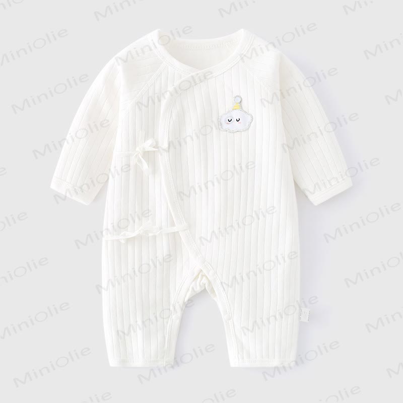 Pigiama neonato a tinta unita con motivo a nuvoletta e cartoni animati - Bianco - 3-6 mesi - image 1