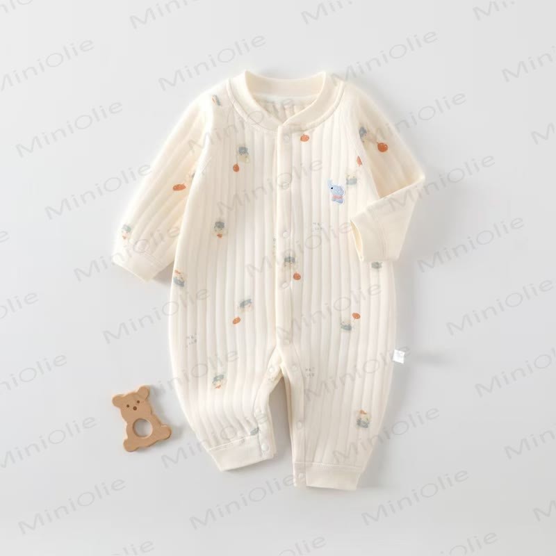 Pigiama neonato trapuntato con stampa di elefanti dei cartoni animati - Beige - 18-24 mesi - image 1