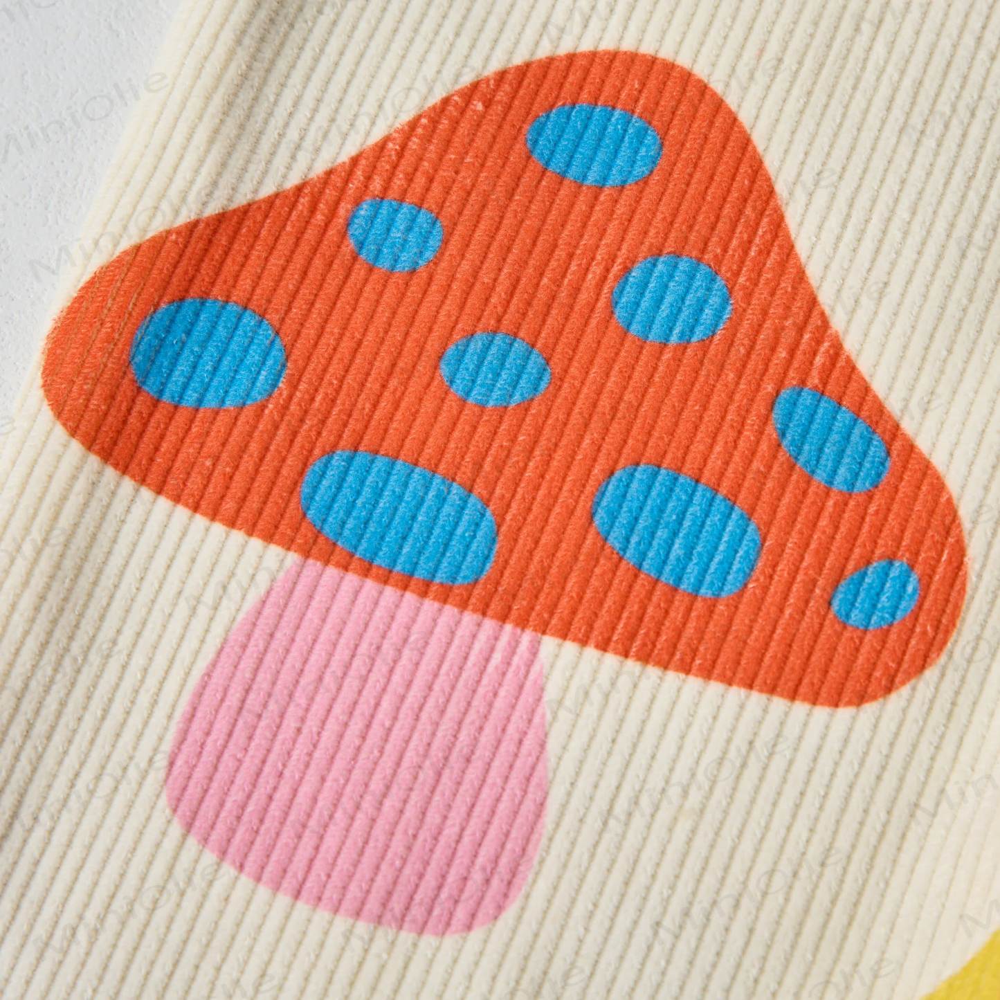 Salopette in velluto a coste beige con motivo a fungo colorato per neonati e bambini - image 6