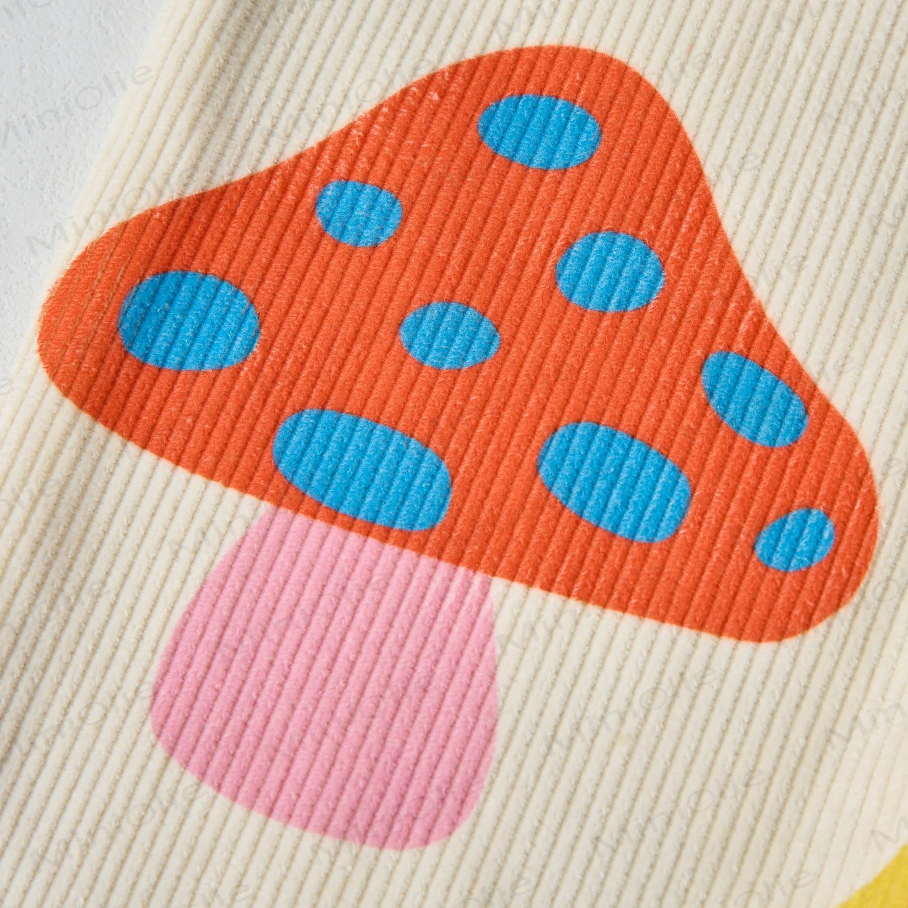 Salopette in velluto a coste beige con motivo a fungo colorato per neonati e bambini - image 6