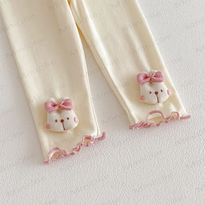 Top rosa coniglietto per bambina/leggings beige con fiocco - image 7