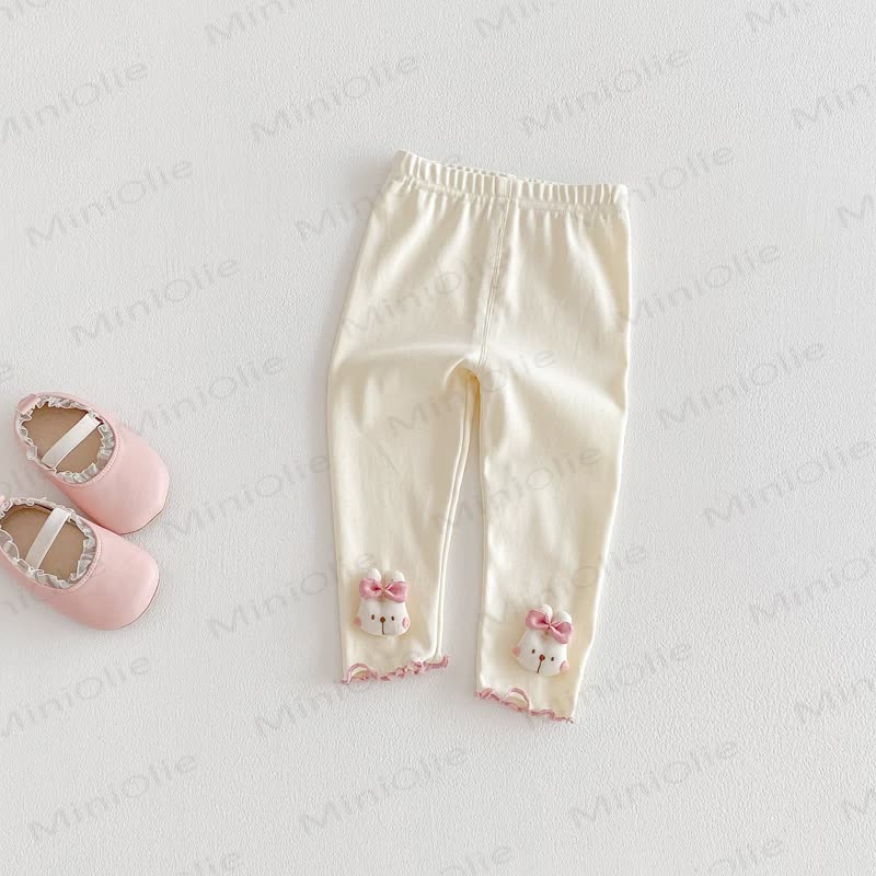 Top rosa coniglietto per bambina/leggings beige con fiocco - Leggings beige - 3-5T - image 5