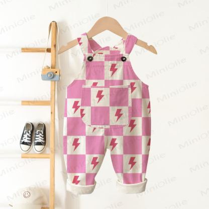 Salopette a scacchi rosa per neonati e bambini - Rosa e beige - 3-5T - image 1