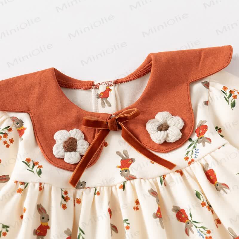 Vestito con fiocco a forma di coniglietto e fiori per bambina - image 3