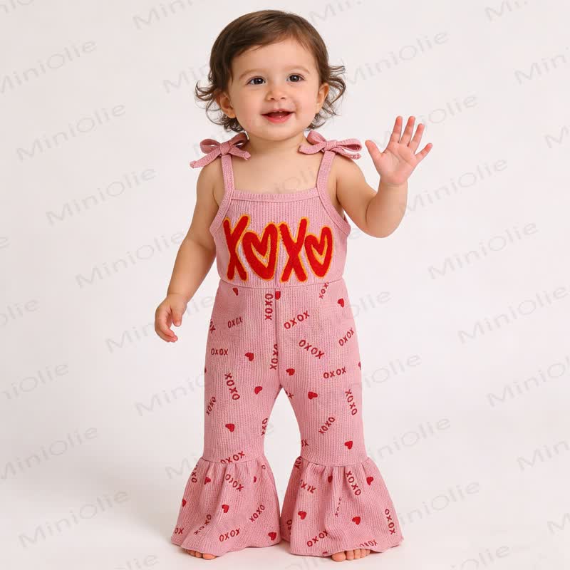 Salopette con fiocco e scritta "XOXO Baby Girl" - image 4