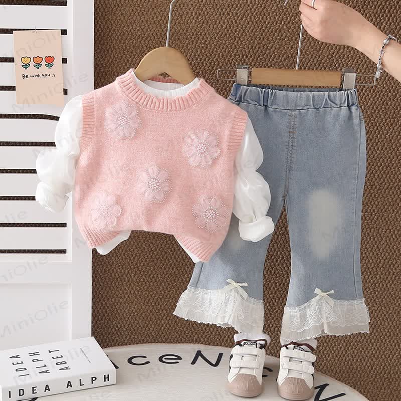 Set floreale da 3 pezzi per bambina e bambina - Rosa - 5-7T - image 3