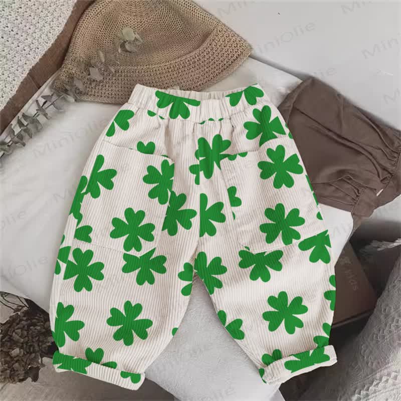 Pantaloni beige a quadrifoglio per neonati e bambini - Beige - 5-7T - image 1