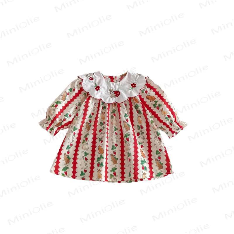 Vestito a fiori di fragola con coniglietto per bambina - image 5