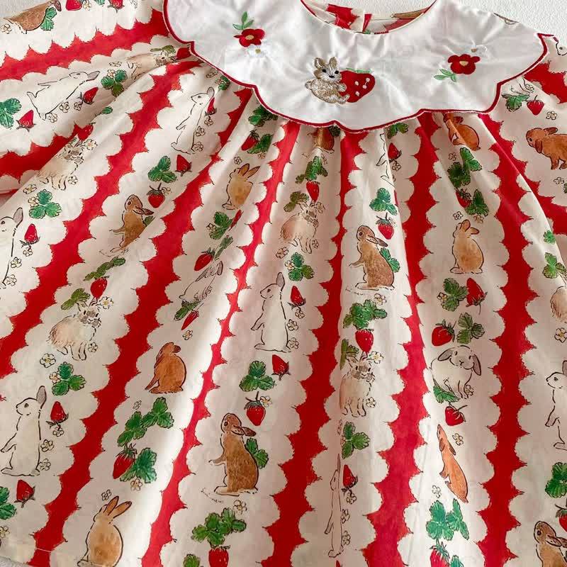 Vestito a fiori di fragola con coniglietto per bambina - image 10