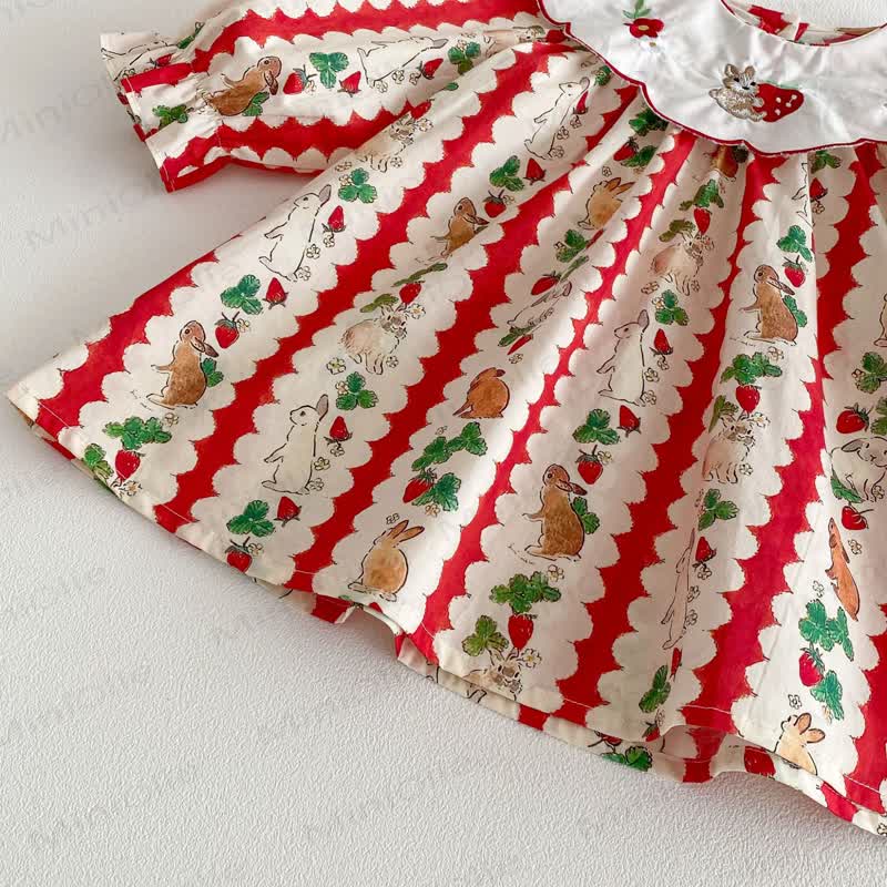 Vestito a fiori di fragola con coniglietto per bambina - image 11