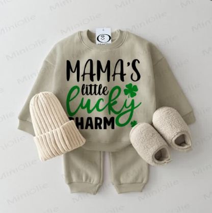 MAMA'S LITTLE LUCKY CHARM Felpa per neonati grigio verde set da 2 pezzi - Grigio Verde - 2-3T - image 1