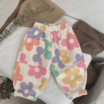 Pantaloni a fiori colorati per neonati e bambini - Beige - 3-5T - image 1