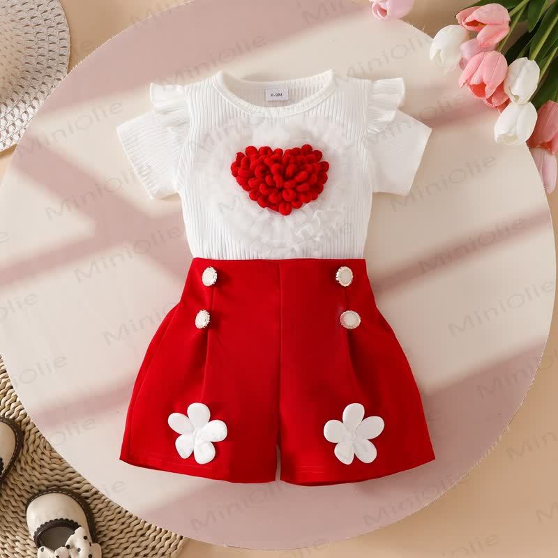 Set da 2 pezzi in maglia con fiori Love per bambina - Rosso - 3 anni - image 1